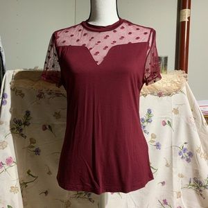 Shein Burgundy Mock Neck Blouse